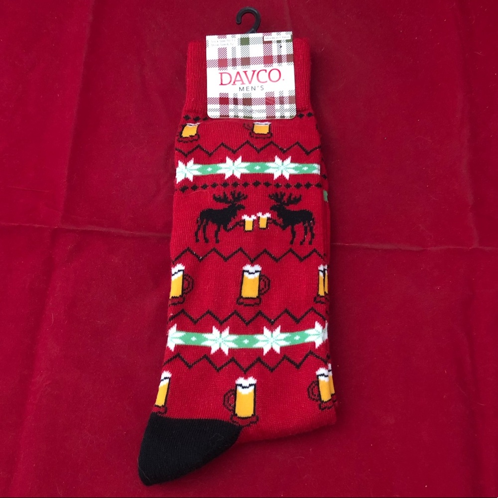 Davco Mens Tall Moose and Beer Print Winter Socks